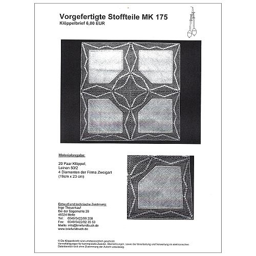 Klöppelbrief Diamant 175 - Inge Theuerkauf, in der Klöppelwerkstatt, Anhäkelformen, klöppeln, Lochranddeckchen, Häkeln, Dekoration