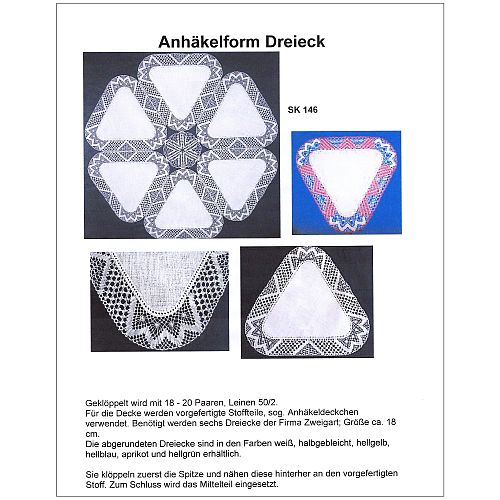 Klöppelbrief Dreieck 146 - Inge Theuerkauf, in der Klöppelwerkstatt, Anhäkelformen, klöppeln, Lochranddeckchen, Häkeln, Dekoration