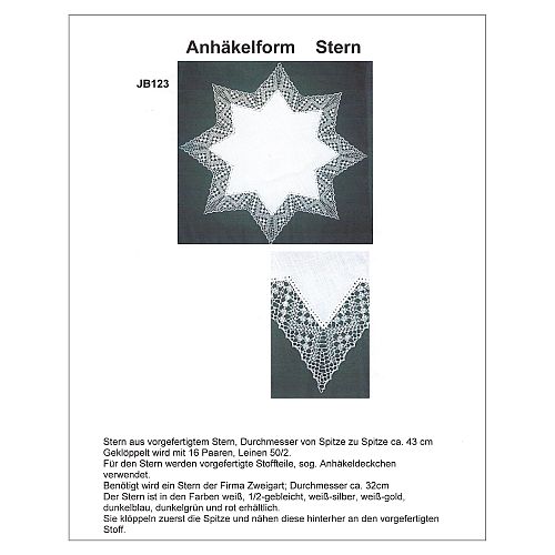 Klöppelbrief Stern 123 - Inge Theuerkauf, in der Klöppelwerkstatt, Anhäkelformen, klöppeln, Lochranddeckchen, Häkeln, Dekoration