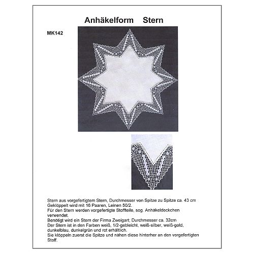 Klöppelbrief Stern 142 - Inge Theuerkauf, in der Klöppelwerkstatt, Anhäkelformen, klöppeln, Lochranddeckchen, Häkeln, Dekoration