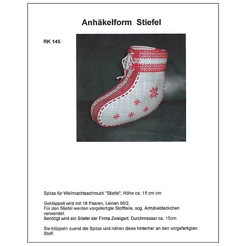 Klöppelbrief Stiefel 145 - Inge Theuerkauf, in der Klöppelwerkstatt, Anhäkelformen, klöppeln, Lochranddeckchen, Häkeln, Dekoration, Weihnachten, Christmas