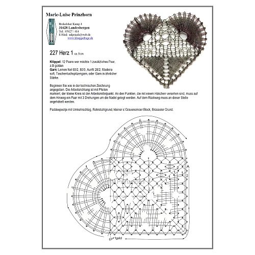 Klöppelbrief Herz 227 - Marie Luise Prinzhorn, in der Klöppelwerkstatt, klöppeln, Weihnachten, Herz, Torchon, Dekoration