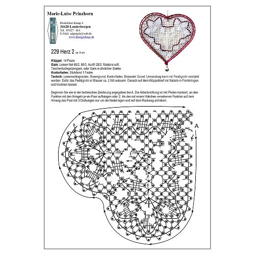 Klöppelbrief Herz 229 - Marie Luise Prinzhorn, in der Klöppelwerkstatt, klöppeln, Weihnachten, Herz, Torchon, Dekoration