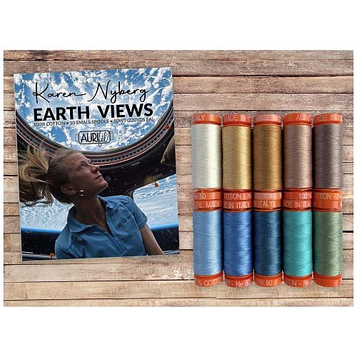 EARTH VIEWS - Karen Nyberg by Aurifil - Klöppelwerkstatt, Das Set enthält 10 kleine (4,3g) Spulen Aurifil, in der Stärke 12, 28, 40, 50wt erhältlich, klöppeln, Quilten, PAatchwork, Nähen