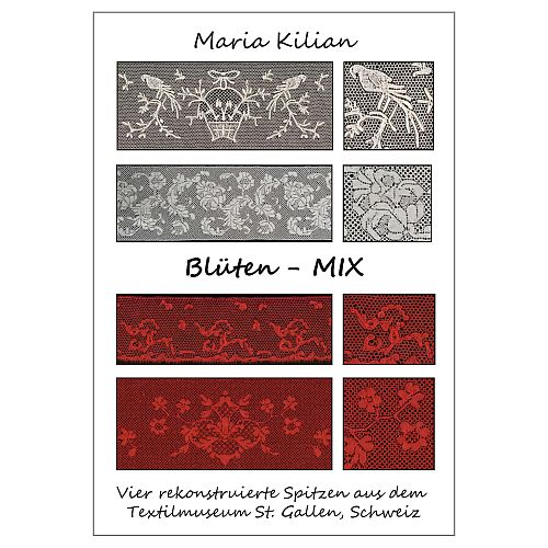 Blüten-Mix ~ Maria Kilian ~ Klöppelwerkstatt, Vier rekonstruierte Spitzen aus dem Textilmuseum St. Gallen, Schweiz, klöppeln