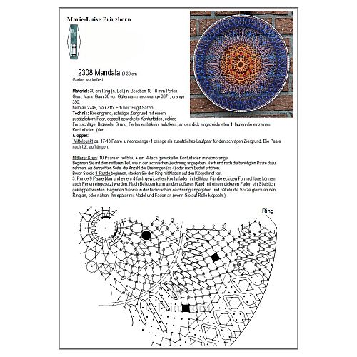 Klöppelbrief Mandala 2308 ~ M. L. Prinzhorn, in der Köppelwerkstatt erhältlich, Fensterbild, Torchon, klöppeln