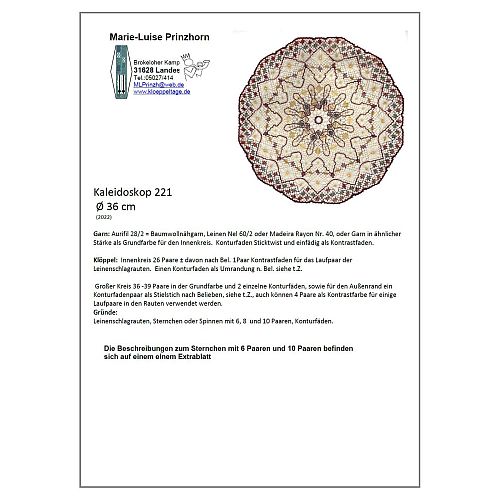 Klöppelbrief Kaleidoskop 221 ~ M. L. Prinzhorn - Klöppelwerkstatt, Torchon Gründe Größe: 36 cm im Durchmesser, klöppeln,