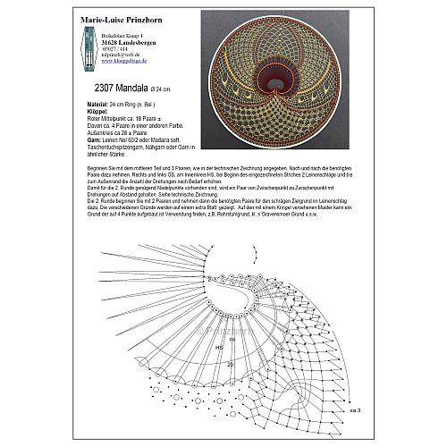 Klöppelbrief Mandala 2307 ~ M. L. Prinzhorn, in der Köppelwerkstatt erhältlich, Fensterbild, Torchon, klöppeln