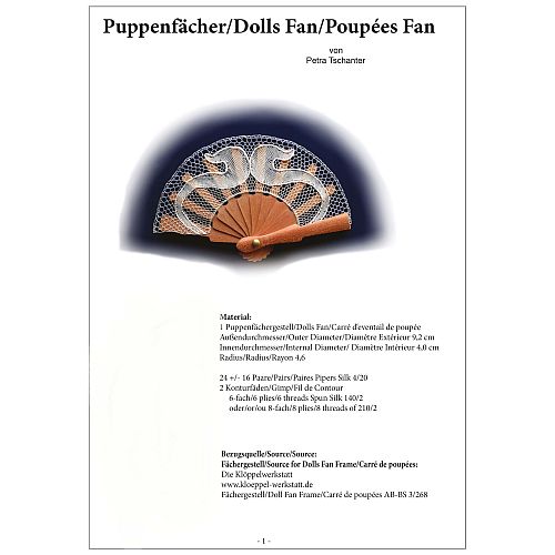 Puppenfaecher Dolls - Klöppelwerkstatt, Fächergestell erhältlich in Birne, Klöppelbrief Entwurf: Petra Tschanter