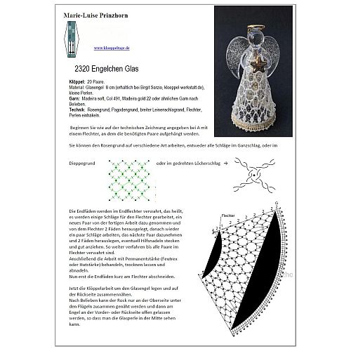 Klöppelbrief Engelchen 2320 - Marie- Luise Prinzhorn, in der Klöppelwerkstatt, klöppeln, Weihnachten, Sterne, Torchon, Dekoration