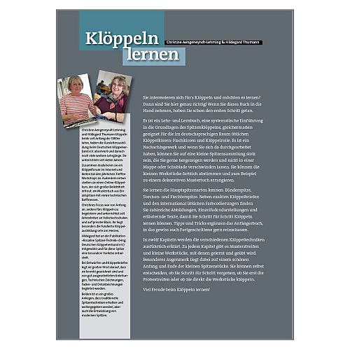 Klöppeln lernen, ein Anfängerbuch für Flachkissen oder Rolle, in der Klöppelwerkstatt erhältlich. Torchon, Cluny, Bänderspitze