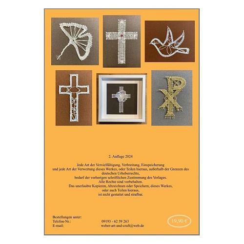 Sakrale Vorlagen zum Klöppeln Mappe 1 ~ Kathrin Weber - Rückseite, Klöppelwerkstatt, Mappe mit 6 Klöppelbriefe, Ginkoblatt, Kreuz, Taube, klöppeln, Kirche, Christliche Symbole