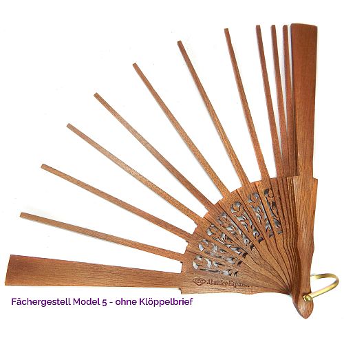 Fächergestell Modell 5 - Klöppelwerkstatt, Holzart: Mahagonie mit Verzierungen, Breite der Spitze: 14 cm, ohne Klöppelbrief, klöppeln, Abanico, Spitze