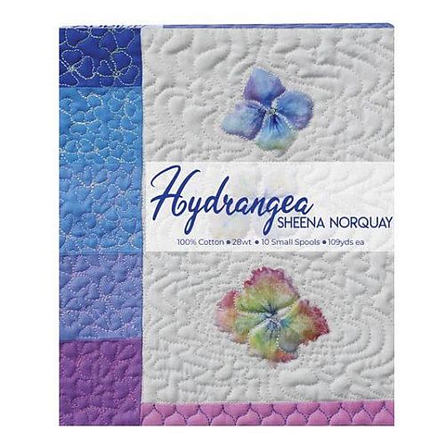 Hydrangea by Sheena Norquay by Aurifil - Klöppelwerkstatt, Das Set enthält 10 kleine (4,3g) Spulen, abgeleitet von den Farben der Hortensien, klöppeln, Quilten, Patchwork, nähen, Nadelmalerei