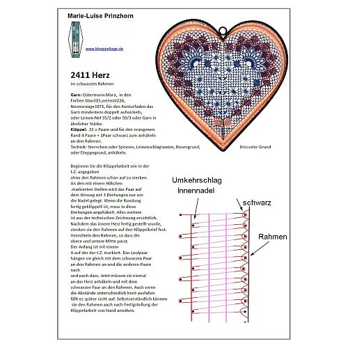 Klöppelbrief Herz 2411 - Marie Luise Prinzhorn, in der Klöppelwerkstatt, klöppeln, Weihnachten, Herz, Torchon, Dekoration