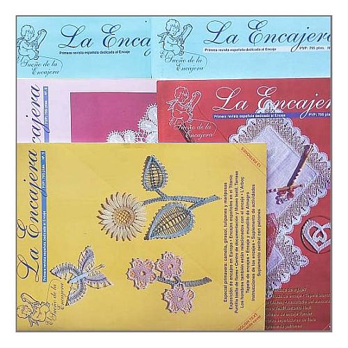 La Encajera ~ spanische Zeitschriften - Klöppelwerkstattt, Viele Klöppelbriefe zu unterschiedlichen Themen, vorwiegend Torchon, Themen, wie Schals, Fächer, Taschen, Bänderspitze, usw. klöppeln