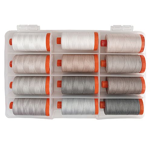 Neutrality by Patrick Lose - Klöppelwerkstatt, Das Set enthält zwölf 30g Spulen Aurifil, in der Stärke 50wt, klöppeln, quilten, Patchwork, Nähen, Nadelspitze