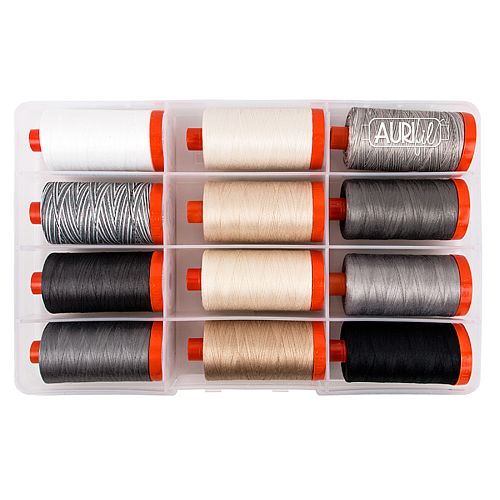 Paper Ink by Brigitte Heitland - Klöppelwerkstatt, Das Set enthält zwölf 30g Spulen Aurifil, in der Stärke 40wt, klöppeln, Quilten, Patchwork, nähen, Nadelmalerei