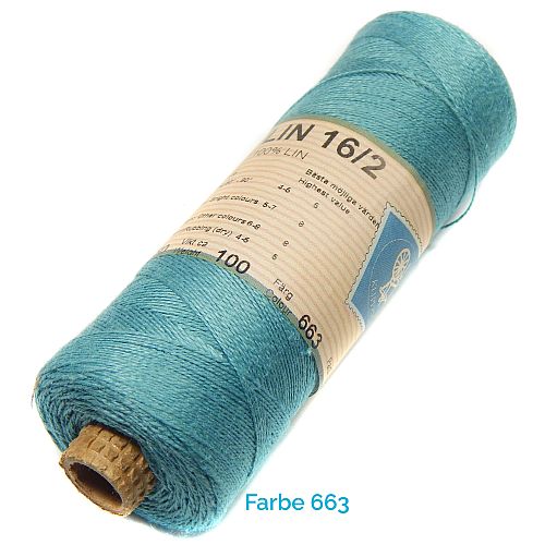 Vävlin farbiges Leinengarn Nel 16/2 - Farbe 663, Klöppelwerkstatt, Handarbeitsgarn aus 100 % Leinen, aus der Langfaser des Flachses gesponnen. Klöppeln, Häkeln, Sticken, Weben