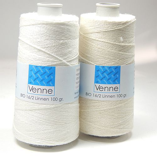 Venne Bio Leinengarn Nel 16-2 ~ Klöppelwerkstatt, 100 g Spulen Leinengarn in der Stärke 16/2 in weiß und halbgebleicht