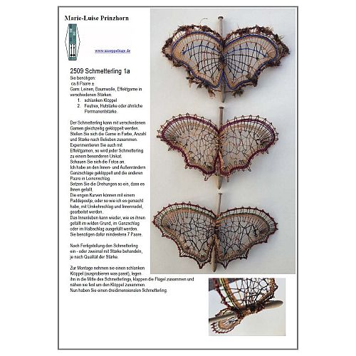 Klöppelbrief Schmetterling 2509 ~ M.L. Prinzhorn - Klöppelwerkstatt, ca.16 Paare, empf. Garne: Leinengarn Stärke Nel 60/2, klöppeln