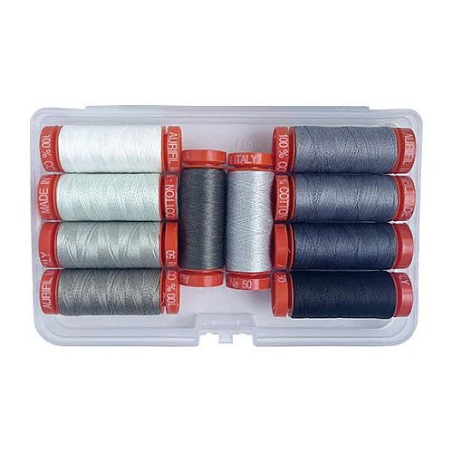 Graywork by Tula Pink 10 Minispulen - Klöppelwerkstatt, Das Set enthält 10 4,3g Spulen Aurifil, in der Stärke 50wt in der schönen neuen Box, klöppeln, Quilten, Patchwork, Sticken,