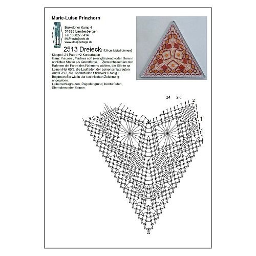 Klöppelbrief Dreieck 2513 ~ M.L. Prinzhorn - Klöppelwerkstatt, ca. 23 Paare, klöppeln, Torchon,