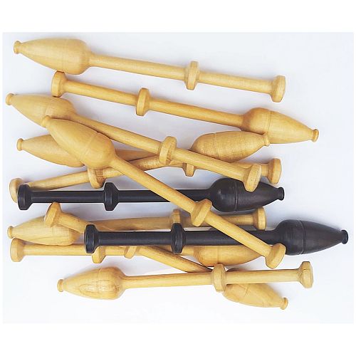 12 Klöppel Flandrisch - großes Köpfchen SH - Köppelwerkstatt, Länge: 10 cm, mit Rille, 12 Stück im Set - 10 x Guatambu, 2 x Black Chacate, klöppeln