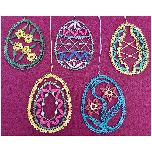 Kleine Ostereier - handgeklöppelt - verschiedene Sets - Second Hand - Klöppelwerkstatt, sehr schön geklöppelt, zum Aufhängen, klöppeln, Ostern