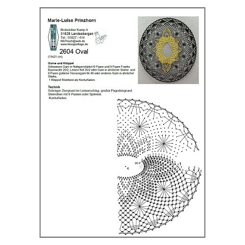 Klöppelbrief Oval 2604 ~ M.L. Prinzhorn - Klöppelwerkstatt, ca.27 Paare, empf. Garne: Leinengarn Stärke Nel 35/2, klöppeln