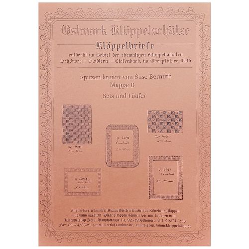 Ostmark Klöppelschätze Mappe B - Suse Bernuth ~ Klöppelwerkstatt, beliebte Sammlung historischer Klöppelbriefe. Die Mappe B enthält 5 Klöppelbriefe für Sets und Tischläufer
