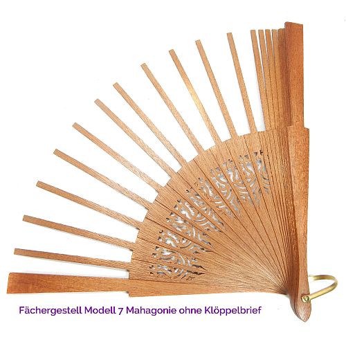 Fächergestell Modell 7 Mahagonie - Klöppelwerkstatt, Holzart: Birne dunkel lakiert mit Verzierungen, Breite der Spitze: 9 cm, ohne Klöppelbrief, Spitze, klöppeln, Abanico