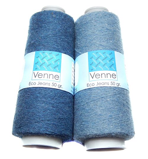 Venne Eco Jeans Set - in der Klöppelwerkstatt, Set = 1 x 50g= 300 m,  Farbe: 19-4041 Cloud, 19-4003 Steel Blue, Stärke Nm 12/2